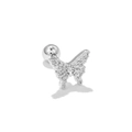 Silver butterfly cartilage stud earring with cubic zirconia and threaded ball back - Micro Pave Butterfly (EGD0689 White K)
