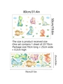 Detailed size chart and layout for cartoon dinosaur wall stickers measuring 80x50cm - 25*70cm*1PCS