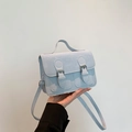 Light blue matte small Cambridge messenger bag with dual buckles and handle strap - Blue