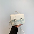Elegant cream white PU leather Cambridge style mini satchel bag with silver metal buckles - White