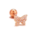 Rose gold butterfly stud earring with pink pave zircons and a secure screw back ball - Butterfly Pave Style (EGD0914 Rose Gold)