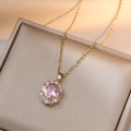 Elegante Goldhalskette mit rosa ovalem Zirkonia-Anhänger auf einer Luxus-Schmuckschatulle - Rosa Anhänger Nur (Ohne Kette) (X1313)