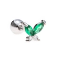 Sweet butterfly cartilage stud with green marquise-cut stones and silver ball-back closure - Green Marquise Stone Butterfly (EGD0198 Green White K)