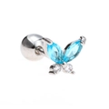 Silver butterfly cartilage stud earring with sky blue marquise cubic zirconia - Blue Marquise Stone Butterfly (EGD0198 Blue White K)