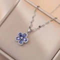 Elegant silver necklace featuring a blue zircon flower pendant with white micro-diamonds - Blue Flower Necklace (X0966)