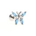 Silver butterfly cartilage stud with light blue marquise cubic zirconia stones - Blue Four-Winged Butterfly (EGD0199 Blue White K)