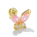 Sweet gold butterfly cartilage stud with pink marquise-cut and clear zircons - Agile Pink Butterfly (EGD0696 Pink 18K)