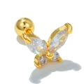 Golden butterfly cartilage stud with white marquise zircons and ball screw back - Agile White Butterfly (EGD0696 White 18K)