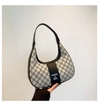 Bolso de hombro jacquard en blanco roto con diseño de trébol y correa negra de moda - Negro