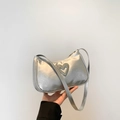 Silver metallic crescent underarm bag with sparkling heart-shaped rhinestone decoration - Silver