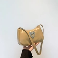 Chic light brown glossy PU underarm bag featuring a large sparkling rhinestone heart buckle - Khaki