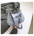 Light blue nylon shoulder bag with white trim and wide strap in variant color - Blue