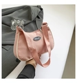 Pink nylon shoulder bag for women featuring a brand logo and a comfortable wide strap - Pink