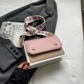 Pink and khaki contrast square crossbody bag with ethnic patterned wide strap - Pink