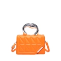 Bolso bandolera naranja acolchado con asa moderna de metal líquido plateado - Naranja