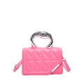 Bright pink quilted crossbody bag with unique liquid metal silver handle and chain strap - Pink