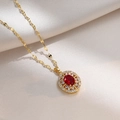 Collana in acciaio al titanio dorato con pendente in rubino ovale e zirconi brillanti - Set Collana con Pietra Preziosa Rossa (Con Ciondolo)
