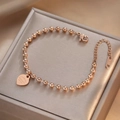 Rose gold stainless steel beaded bracelet with an engraved heart pendant for women - Heart 520 Rose Gold Bracelet (TS0064)