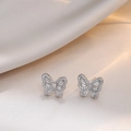 Pendientes de mariposa brillantes para mujer con circonitas plateadas engastadas - Mariposa Plateada (E257)