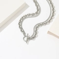 Chic multi-layer titanium steel chain necklace with OT buckle in punk silver finish - Double Layer Necklace (T0100)