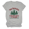 Λεπτομέρεια γκρι T-shirt με στρογγυλή λαιμόκοψη, σχέδια πεύκων και εορταστικό κείμενο - S / Ανοιχτό γκρι