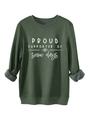 Close-up of dark green sweatshirt with fleece lining and snow days print detail - Army Green (White Print)