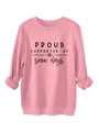 Detail of pink fleece sweatshirt with Proud Supporter Of Snow Days lettering and snowflake - Peach (Black Print)