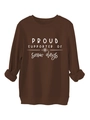 Detailed close-up of dark brown sweatshirt fabric and white snow days printed slogan - Coffee (White Print)