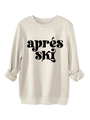 Detalle del estampado Aprés Ski y dobladillo acanalado en sudadera beige de felpa suave - S / Arena
