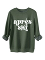 Detalle de sudadera Après Ski verde oscuro con forro polar gris cálido y estampado - S / Verde Militar