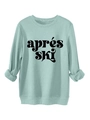 Detail des mintgrünen Sweatshirts mit weichem Fleece und schwarzem Après-Ski-Aufdruck - Hellgrün