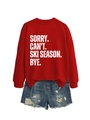 Detalle de sudadera roja con texto blanco SORRY CAN'T SKI SEASON estampado frontal - S / Rojo Brillante (Letra Blanca)