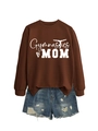 Flat lay of Gymnastics MOM sweatshirt and distressed blue denim shorts on white background - Coffee (White Font)