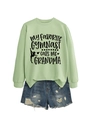 Detail of mint green sweatshirt with 'MY FAVORITE GYMNAST calls me GRANDMA' print design - Olive Green Sweatshirt (Black Font)