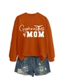 Detail of orange Gymnastics MOM sweatshirt with ribbed cuffs and blue distressed denim shorts - Burnt Orange (White Font)