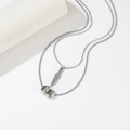 Double-layered titanium steel necklace with feather pendant and interlocking rings - Silver Double Layer Feather Circle Style (T0199)