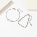 Men's silver stainless steel hip-hop chain bracelets set with rectangle tag and pig nose link - Silver Double Layer Bracelet