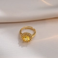 Anello aperto a girasole dorato con zircone giallo e cristalli scintillanti - Stile Girasole in Zircone (J045) / Oro/Giallo