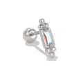 Macrodetail van zilveren rechthoekige oorbel met iriserende steen en zirkonia studs - Aurora Rechthoek (EGD0926 Zilver)