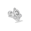 Detail van zilveren barbell oorprikker met zirkonia inleg en schroefsluiting met bolletje - Vintage Ovaal (EGD1628 Zilver)