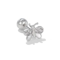 Macro detail of silver butterfly earring with cubic zirconia and screw ball back - Silver Zirconia Butterfly Style (EGD1558 White K)