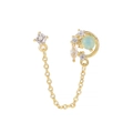 18K gold chain earring with zircon stud and moonstone crescent moon ear cuff - Chain Moon Link (EGD0854 Gold)