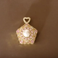 Gold rotating flower pendant necklace with pink zircons and freshwater pearl detail - Pink Separate Pendant (X0069-3)