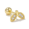 Gold wing helix stud earring with cubic zirconia stones and secure screw-back ball - Wing Leaf Style / Gold
