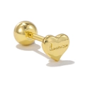 Polished 18K gold heart stud earring with Love engraving and secure screw back ball closure - Heart Engraved Gold (EGD1269)