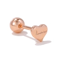 Macro shot of rose gold heart ear stud featuring Love engraving and screw back closure - Heart Engraved Rose Gold (EGD1269)
