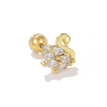 Golden swan stud earring featuring marquise-cut zircons and a secure screw-back ball - Swan Design (EGD1504 Gold)