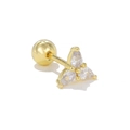 Golden flower stud earring with three pear-cut zircons and secure screw back ball closure - Clover Flower (EGD1517 Gold)