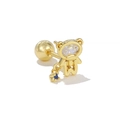 Golden bear stud earring with blue zircon tassel and rotating ball back closure - Bear Design (EGD1332 Gold)