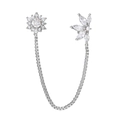 Detail of silver tassel chain earring with zircon sunflower and leaf charms - Sun Flower Wing Linked Ear Chain (EGD1224) / Silver